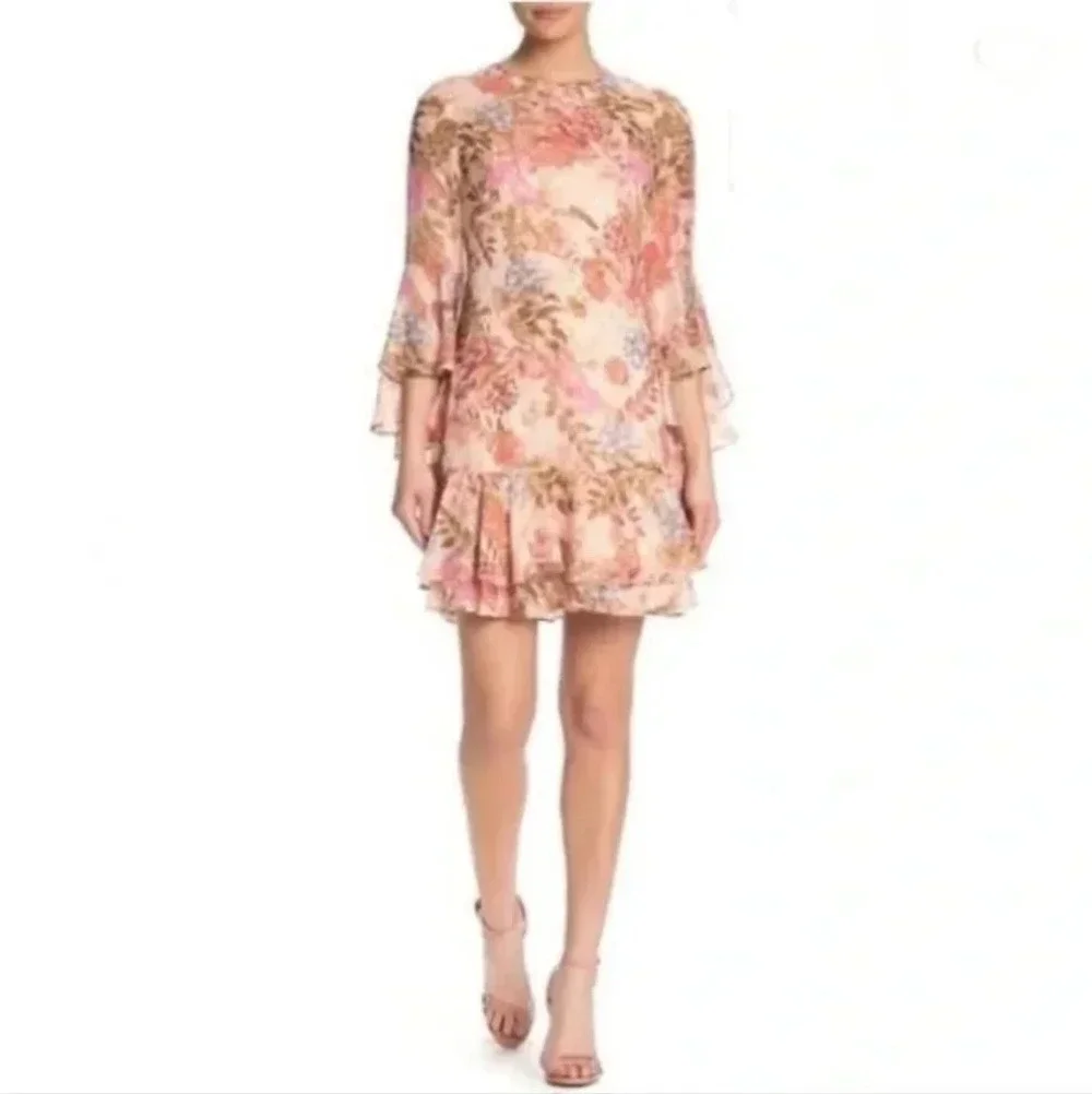 Eliza J. Floral Bell Sleeve Ruffled Dress Sz 8 Party Summer Cottagecore Prairie